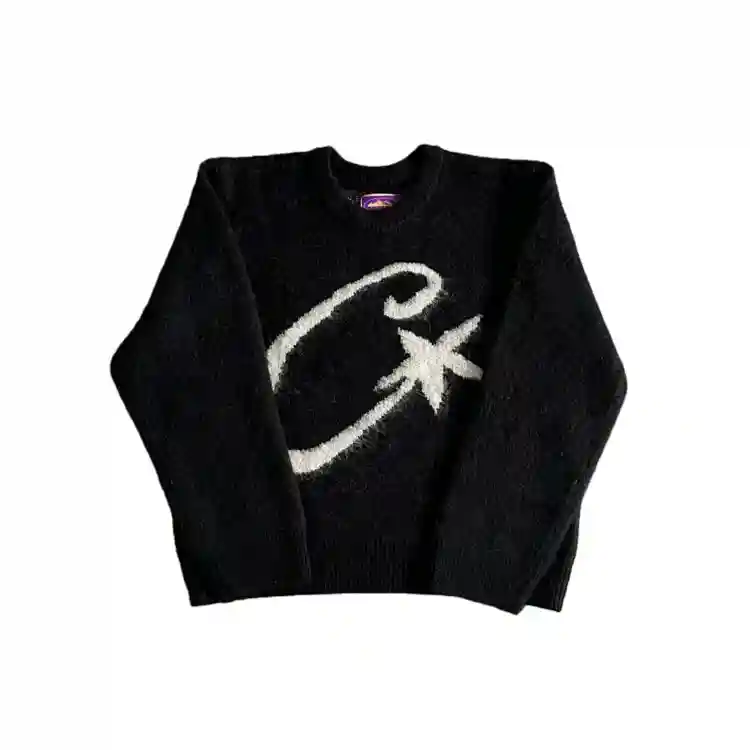 Black Round Neck Sweater C Thickened