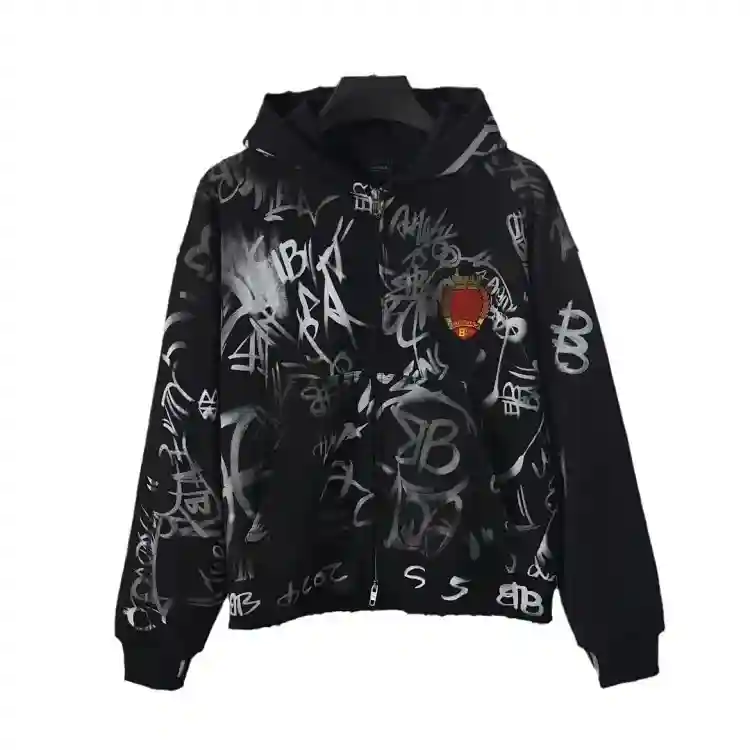 Black Zipper Graffiti Hoodie Jacket B